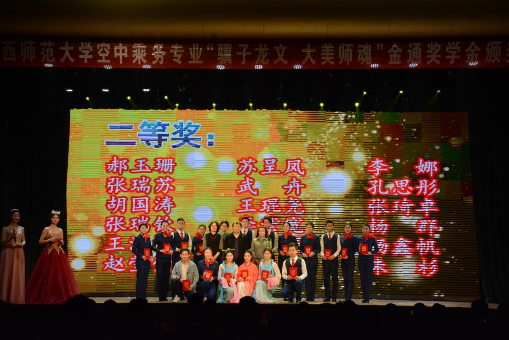 出席晚会领导为荣获二等奖学金的员工颁奖